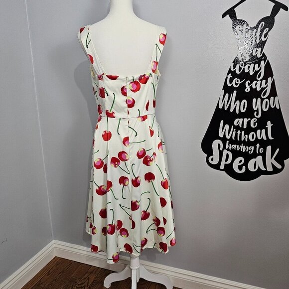 Tatyana Cherry V Neck Sleeveless Retro Midi Swing Dress - Picture 6 of 14